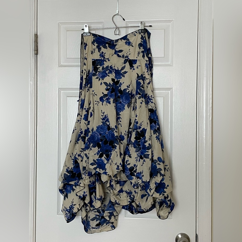 ModCloth Floral Blue and Cream Women's Halter Convertible Dress XL